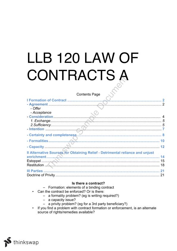 contract notes 1 pdf llb Contract Law A LLB1120 Law Exam Notes  of  of   Complete