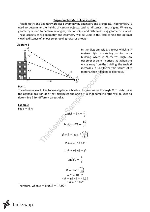 Trig And Geometry Maths Investigation Mathematical Methods Year 11 Sace Thinkswap