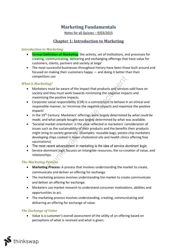 Marketing Fundamentals MTKG101 Full Chapter Summaries ...