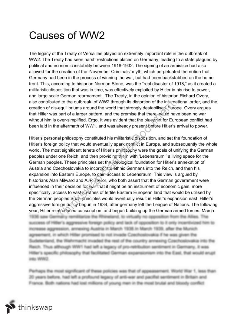 causes of world war two essay