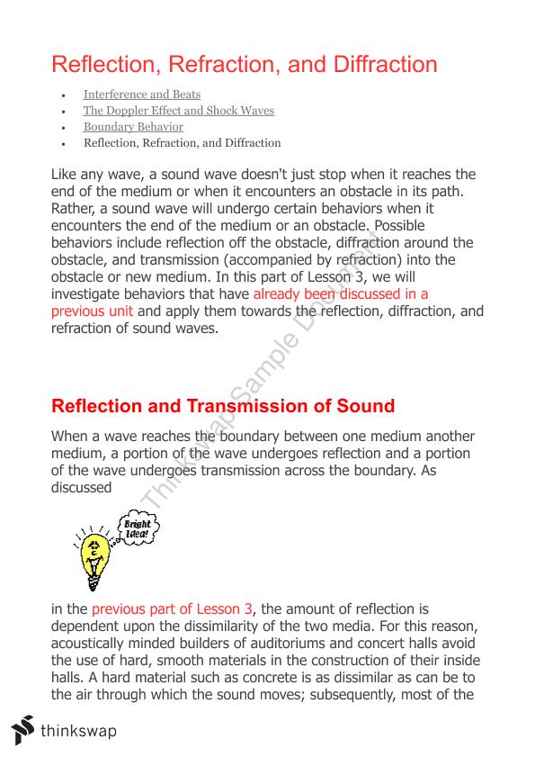 reflection refraction and diffraction activity