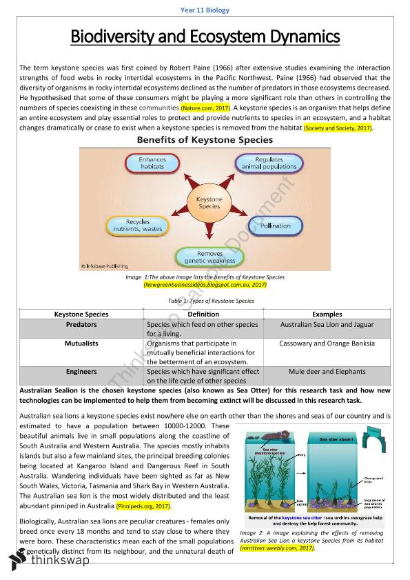 Keystone Species | Biology - Year 11 SACE | Thinkswap