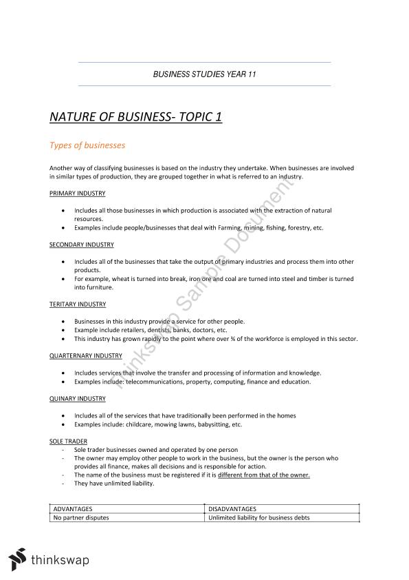 Business Studies Notes Year 11 Business Studies Year