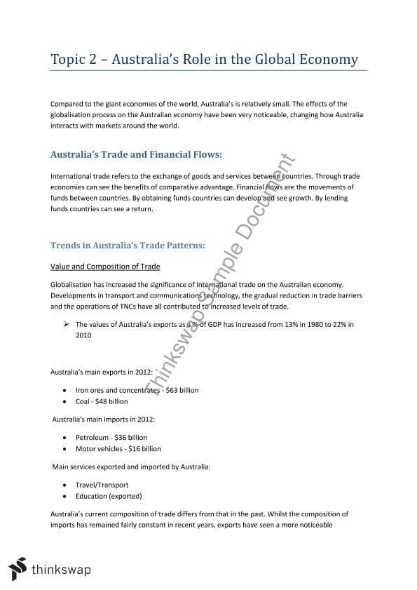 Analyse the impact of changes in the global economy on australia s balance of payments. hsc