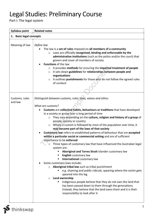 Legal Studies - Preliminary HSC Course Notes | Legal Studies - Year 11