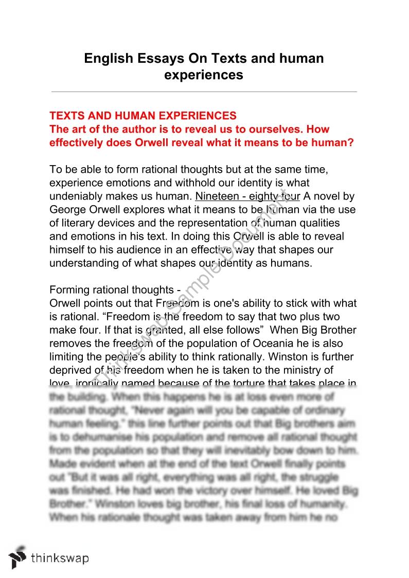 1984 Texts and Human Experiences essay | English (Advanced) - Year 12 ...