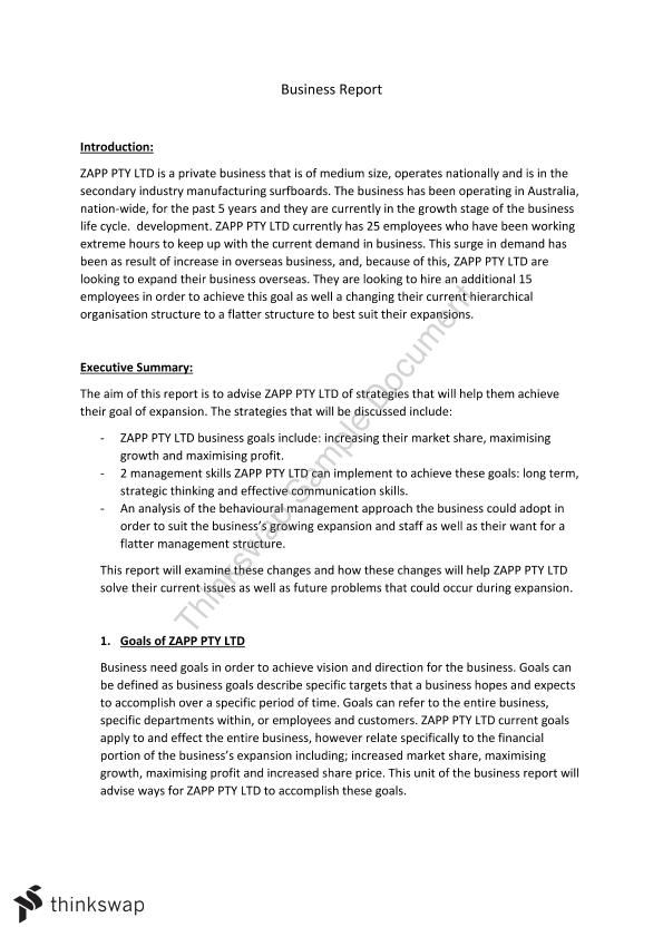 Business Report Business Studies Year 12 HSC Thinkswap