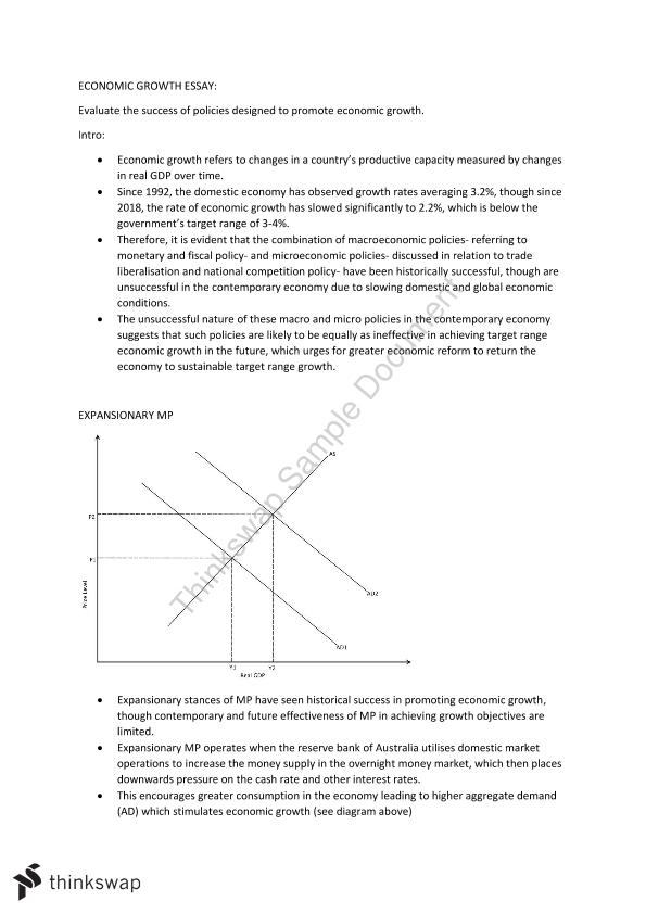 example essays on economic growth