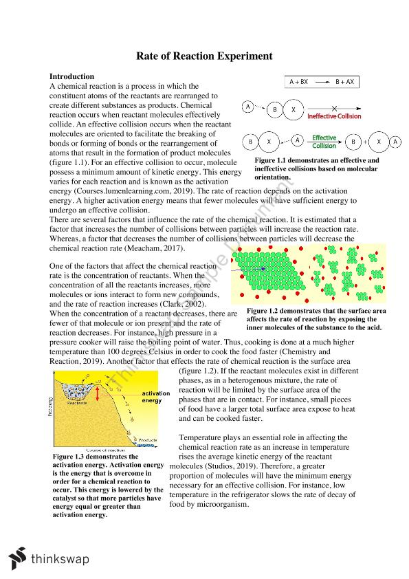 rate of reaction experiment discussion