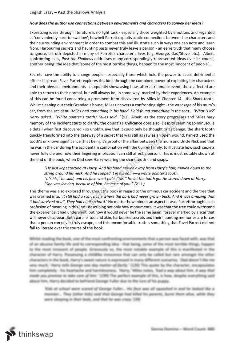 Past The Shallows Essay | English - Year 12 SACE | Thinkswap