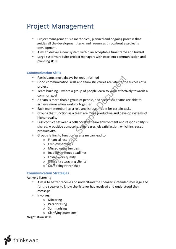 Project Management Summary Year 12 Hsc Information Processes And 4084