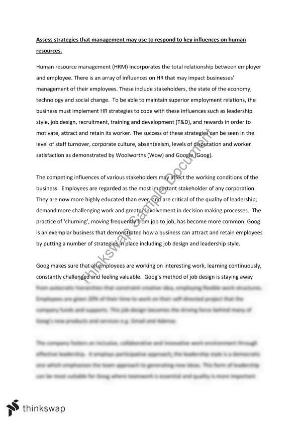 business studies essay on human resources