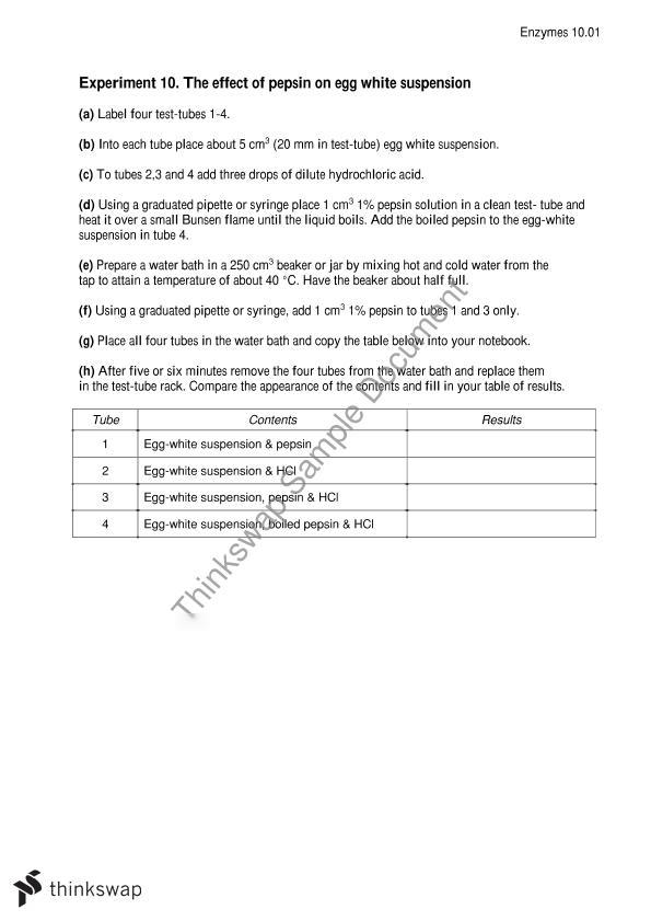 action of pepsin on egg white experiment