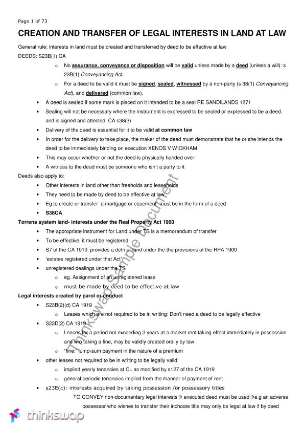 Final Exam Summary Notes | LAWS2385 - Equity and Trusts - UNSW | Thinkswap