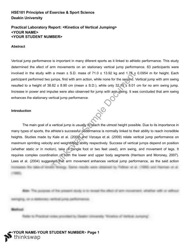 student deakin exchange Analysis   of Principles  HSE101 Exercise Kinetic Jumping