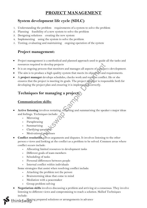 Project Management Notes Information Processes And Technology Year 12 Hsc Thinkswap 6810