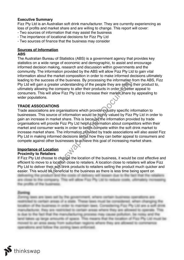 Business Report for Preliminary HSC Business Studies