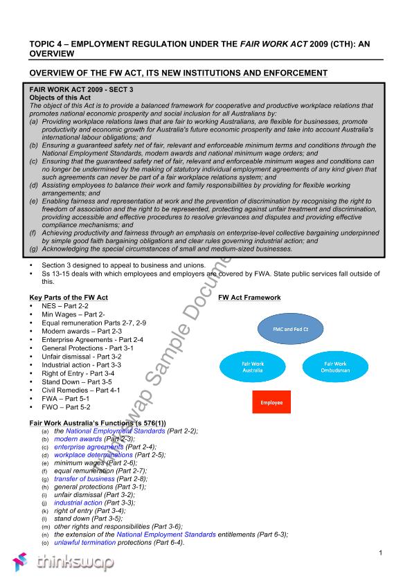 student deakin exchange MLL342 WORKPLACE LAW  TOPIC 6 NOTES   4 Workplace Law