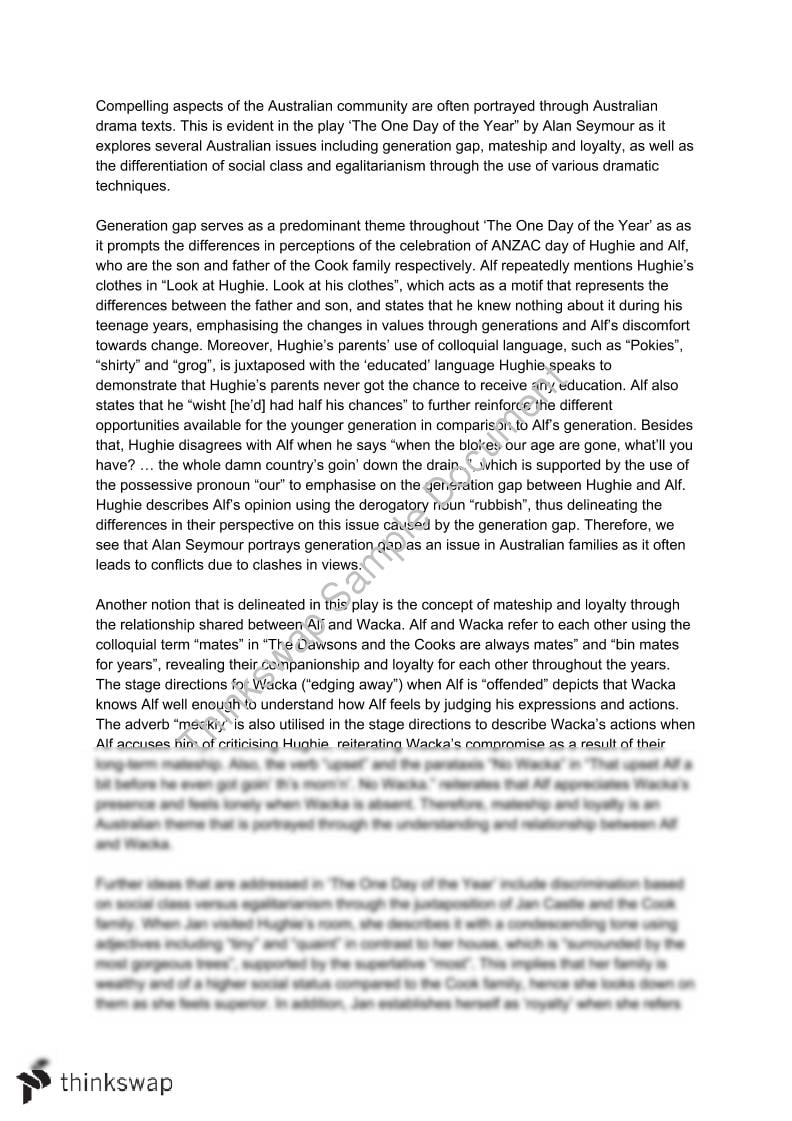 Generation Gap Essay The One Day Of The Year Essay Year Hsc English