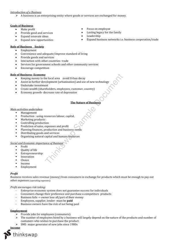 Year 11 Business Studies Notes Business Studies Year