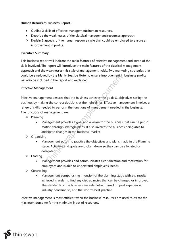 Human Resources Business Report Business Studies Year