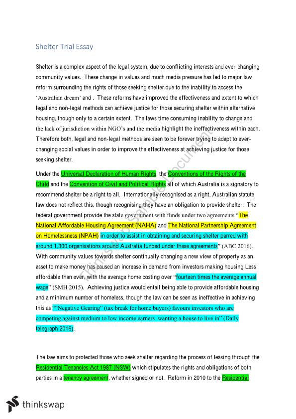 legal studies shelter essay plan