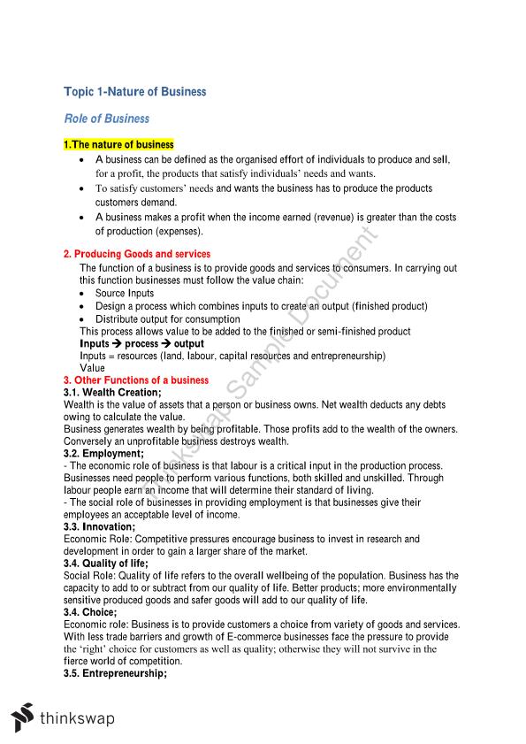 Year 11 Business Studies Notes Business Studies Year