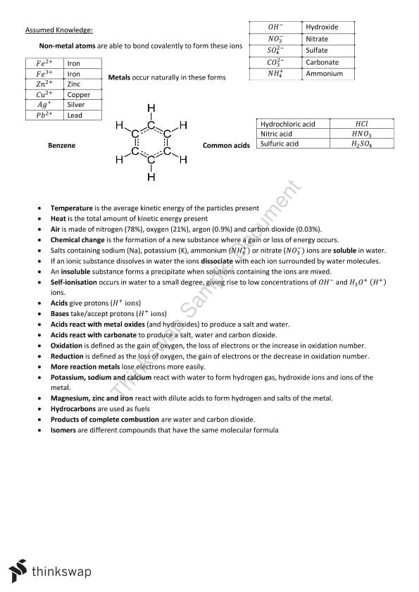 Sace Chemistry Notes Topics 1 3 Chemistry Year 12 Sace Thinkswap