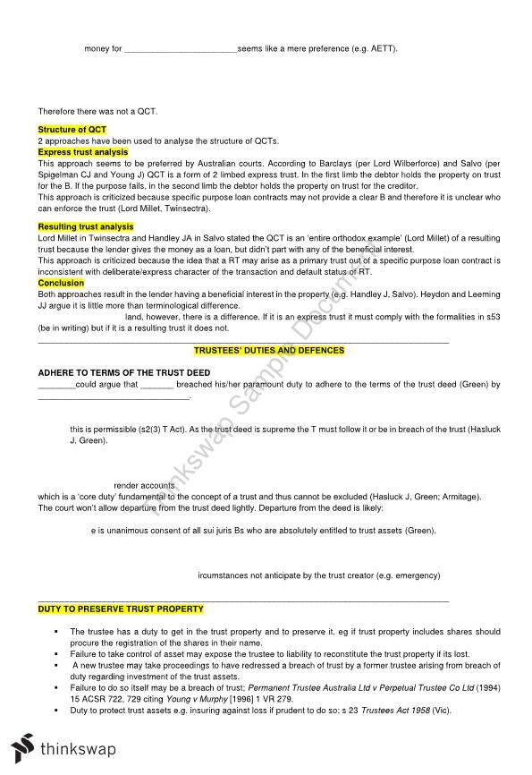 Principles of Trust Exam Notes | LAW5010 - Principles of Trusts ...