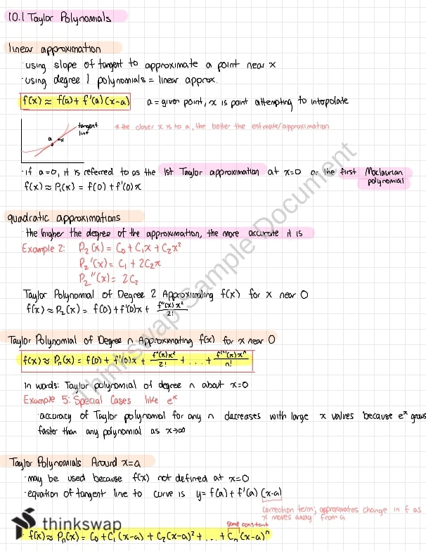 Calculus Ii Complete Study Notes Mat136 Calculus Ii Utoronto Thinkswap