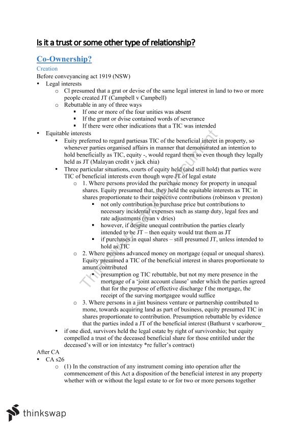 Exam Summary | LLB2270 - Equity and Trusts - UOW | Thinkswap