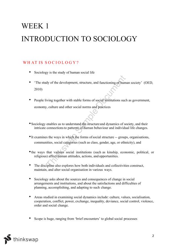 Introduction to Sociology Complete Notes SOCY1050 Introduction to