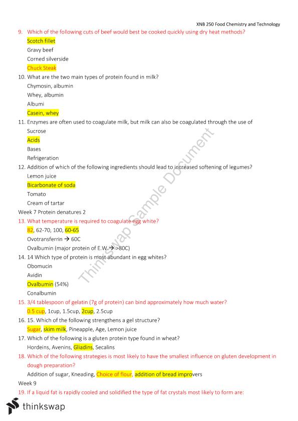 XNB 250 Food Chemistry and Technology Exam Notes | XNB250 - Food 