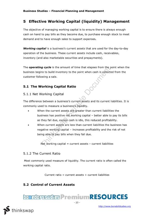 Business Studies Notes Financial Planning And Management Business Studies Year 12 Hsc Thinkswap