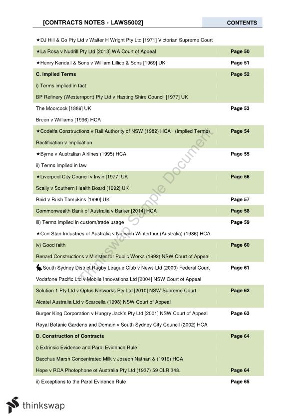 Laws1015 Notes Laws1015 Contracts Usyd Thinkswap