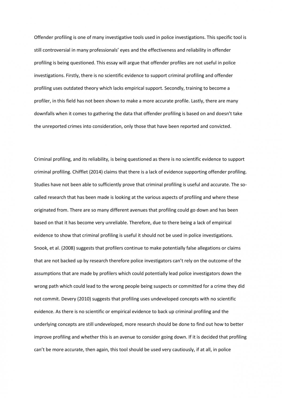 offender profiling evaluation essay