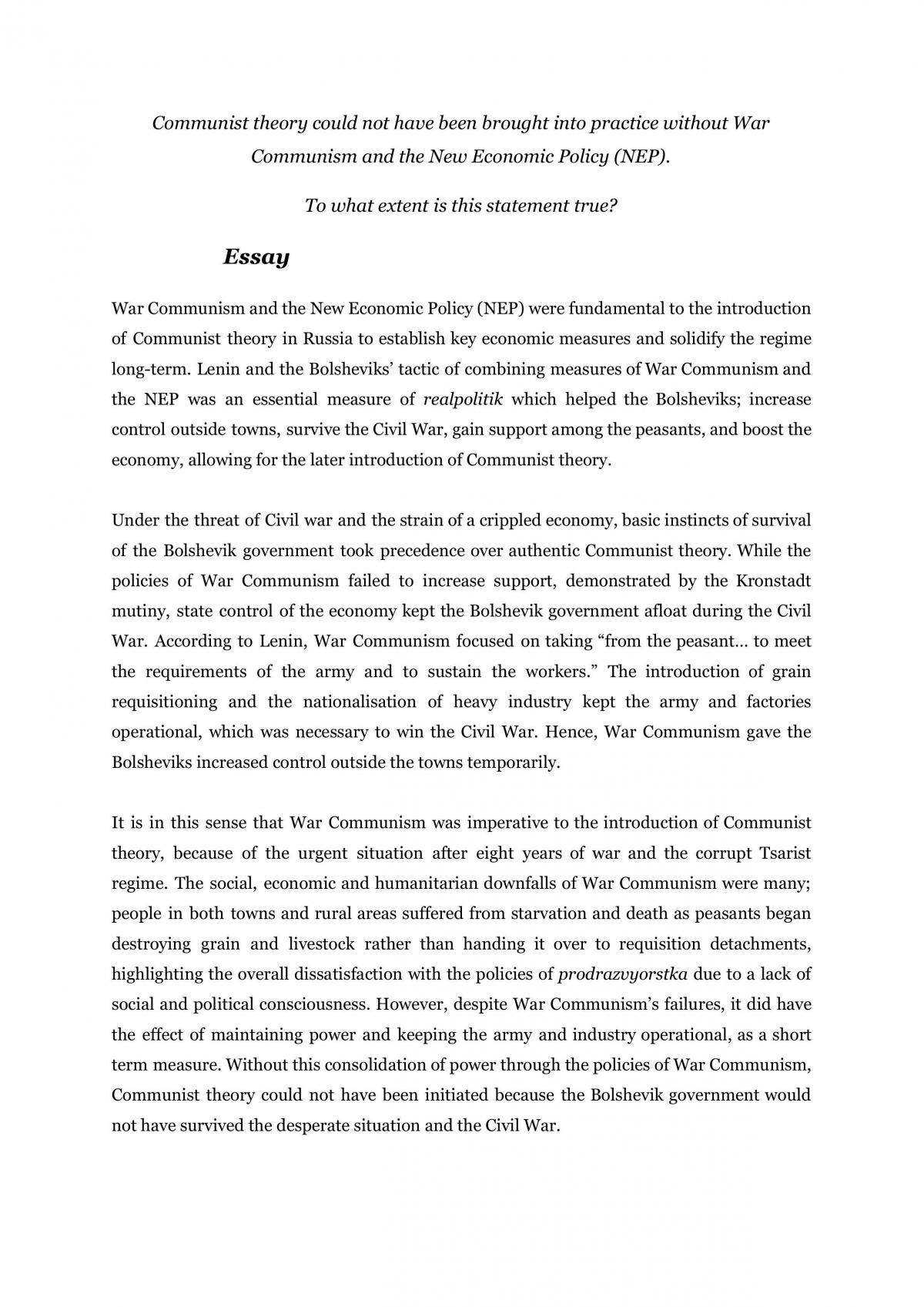 communism in russia essay grade 11 pdf