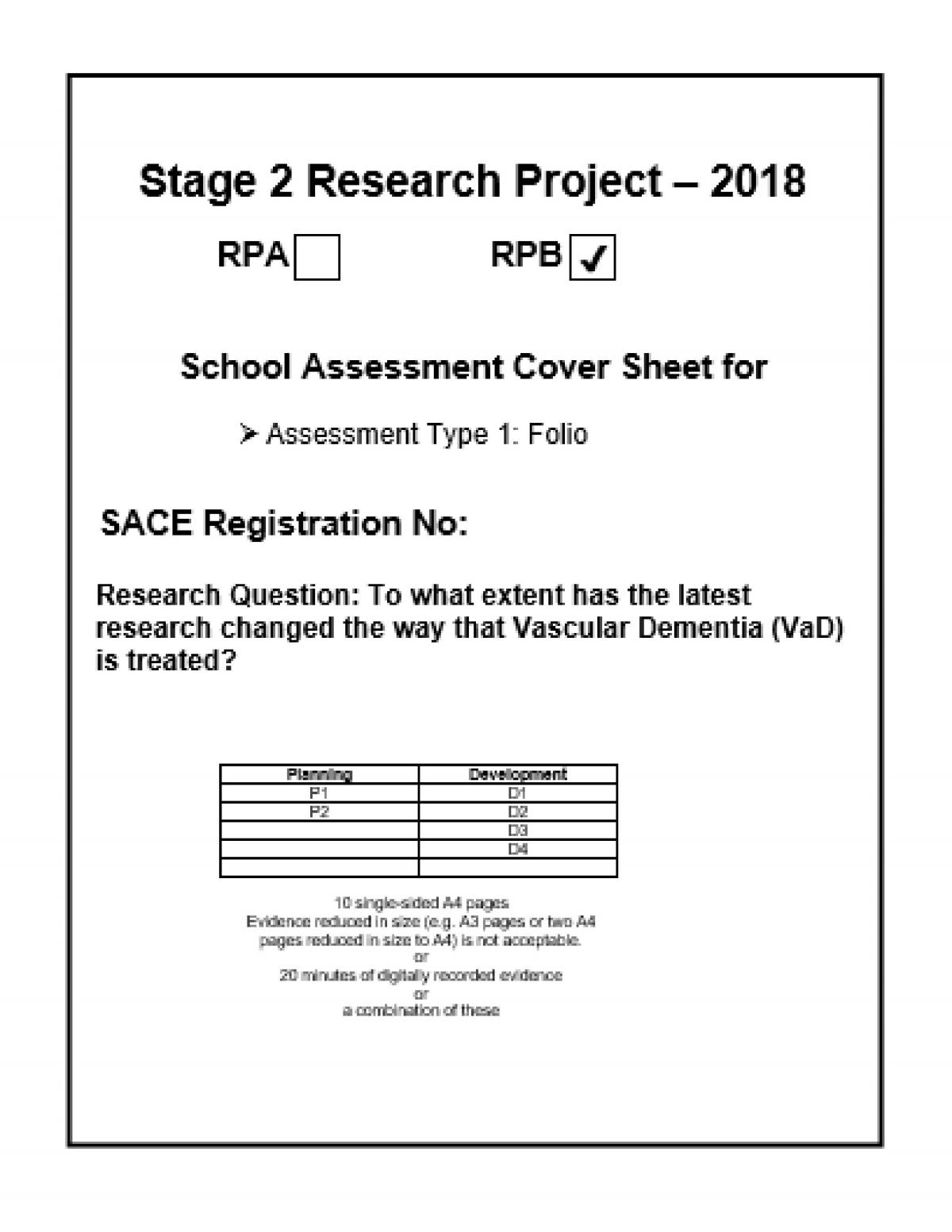 sace research project folio examples