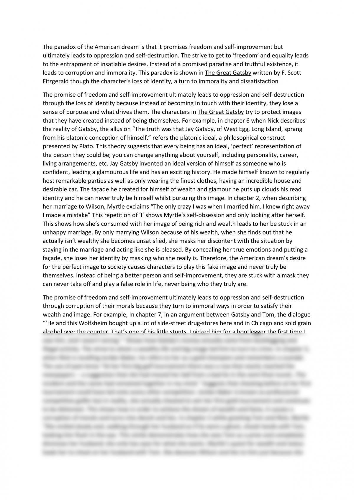 essay about american dream great gatsby