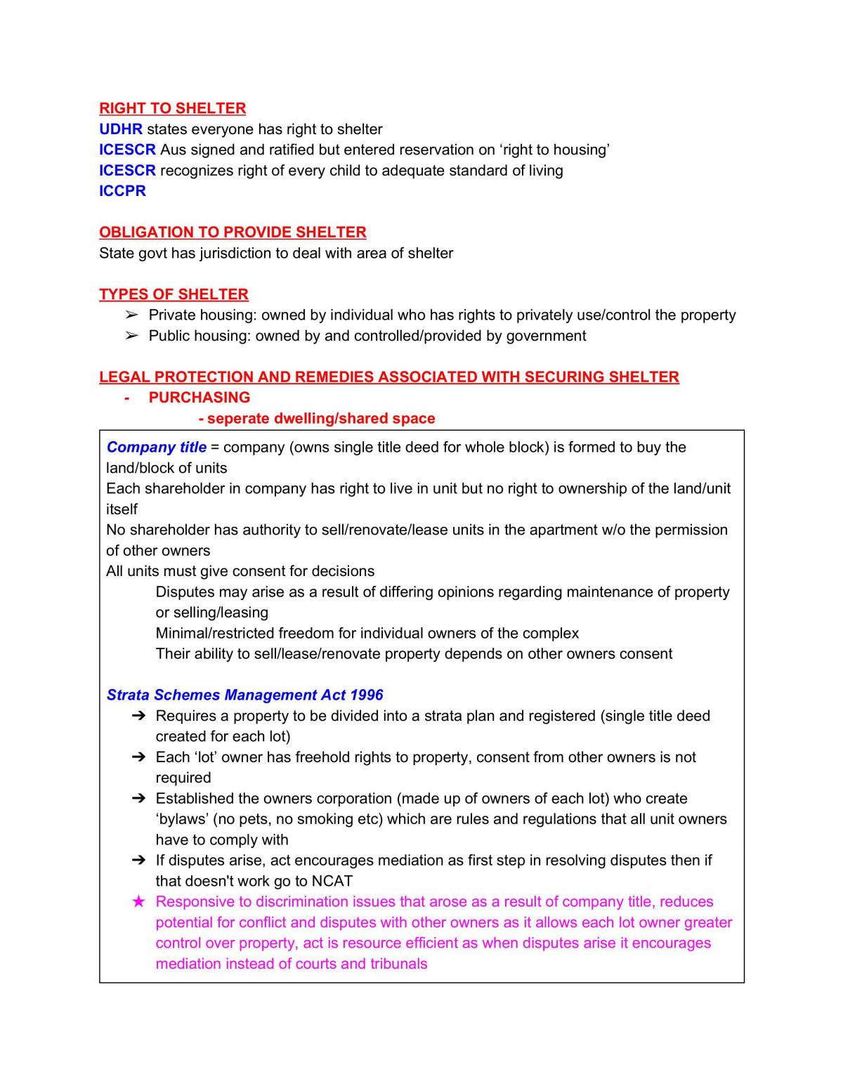 legal studies shelter essay plan