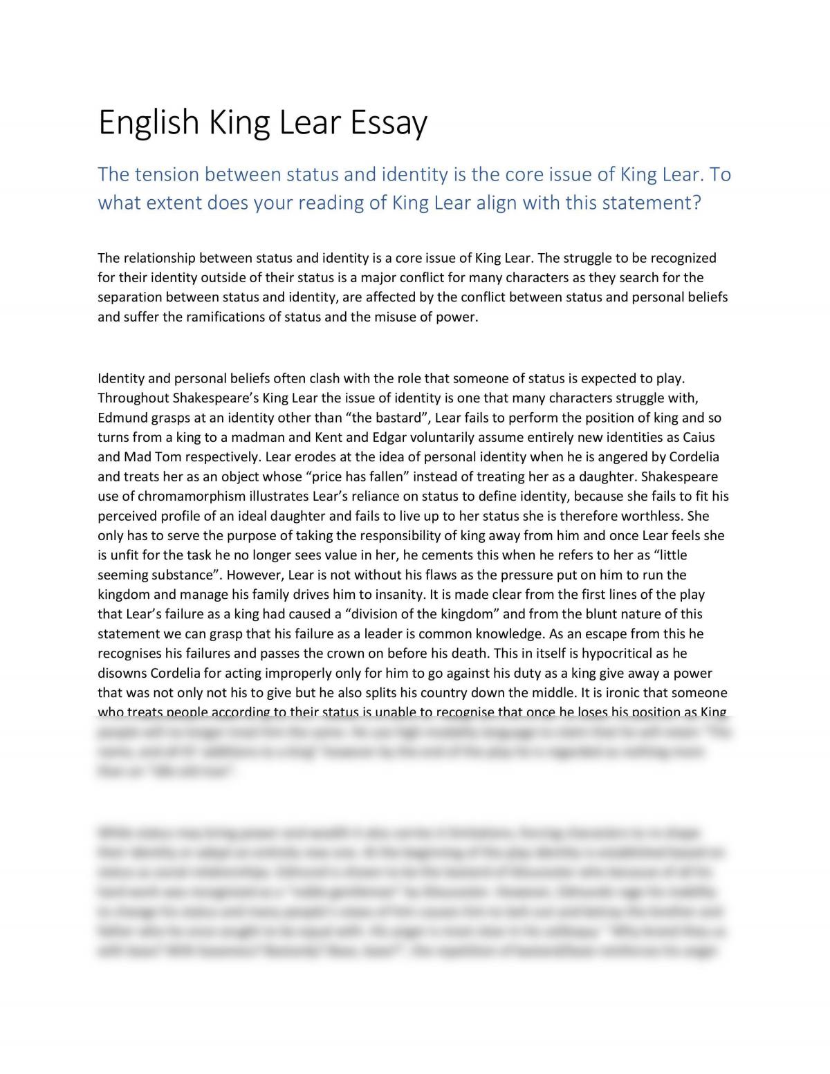 king lear example essay