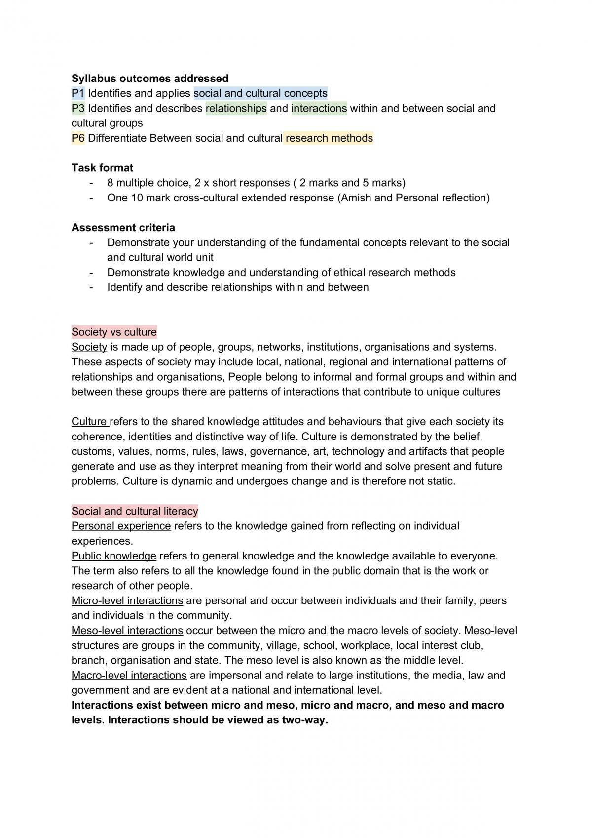 Society and culture syllabus notes | Society and Culture - Year 11 HSC ...