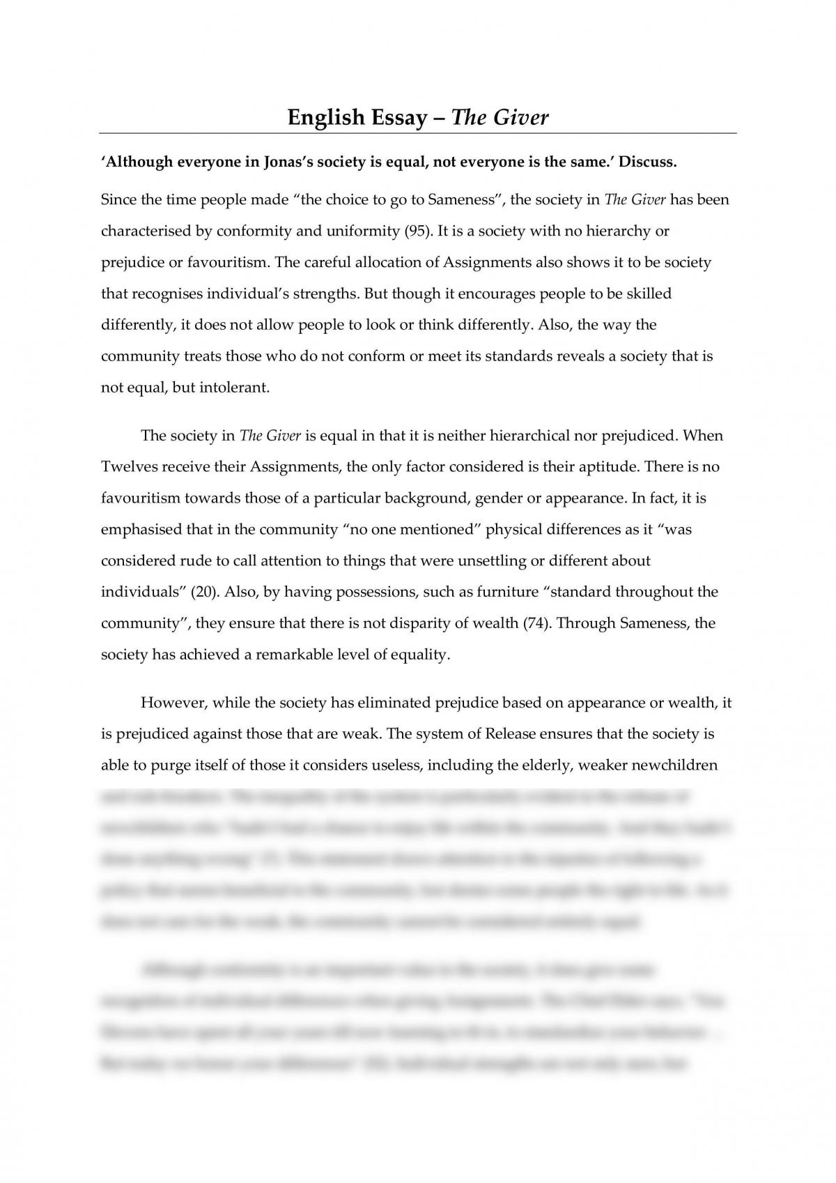the giver essay conclusion