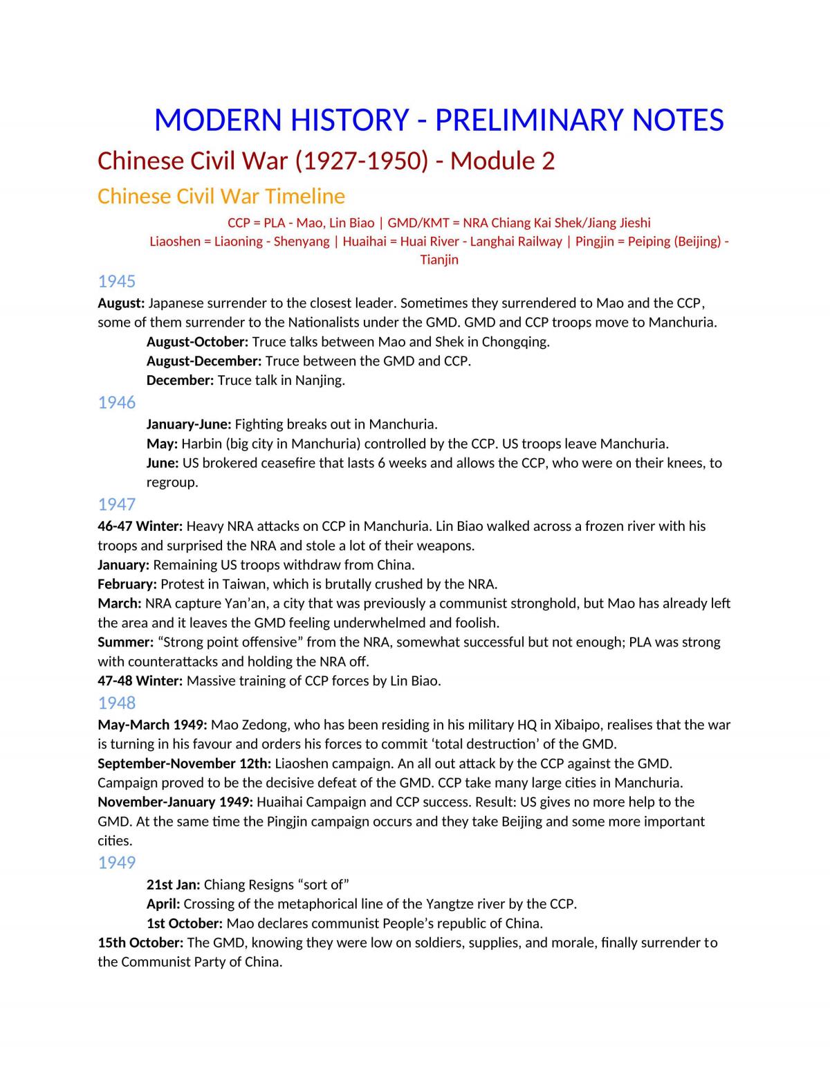 Modern History Partial Preliminary Notes Modern History Year 11 Hsc