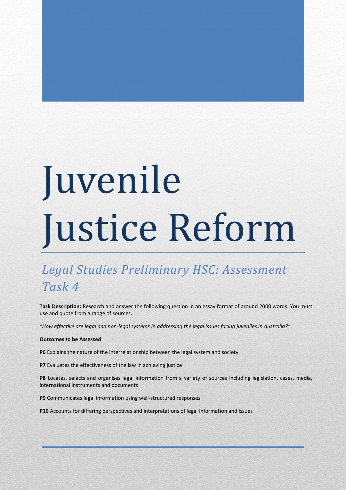 Preliminary Essay The Effectiveness Of The Juvenile Justice System In Australia Legal