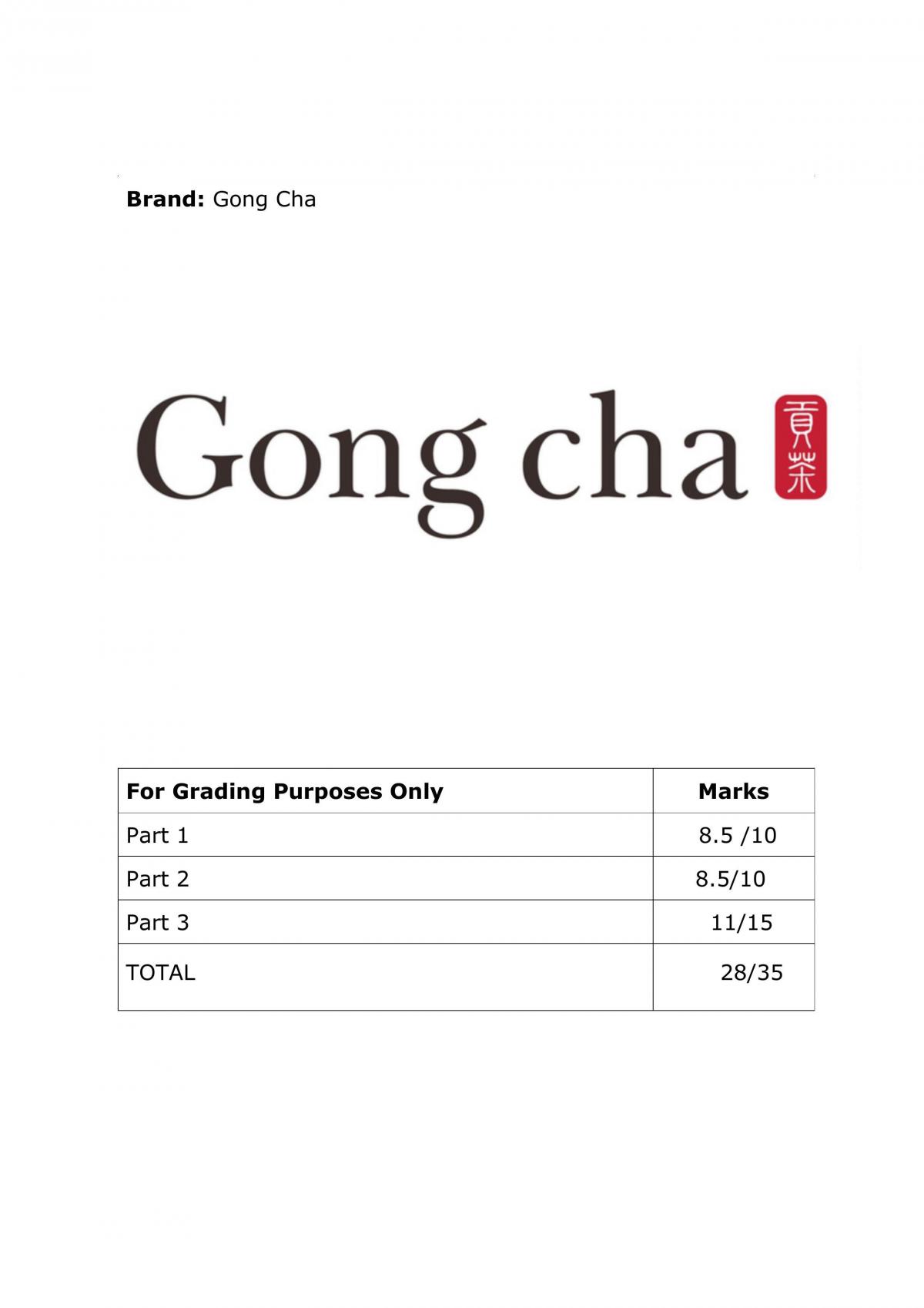 MKT 1705 Project on Gong Cha MKT1705 Principles of Marketing