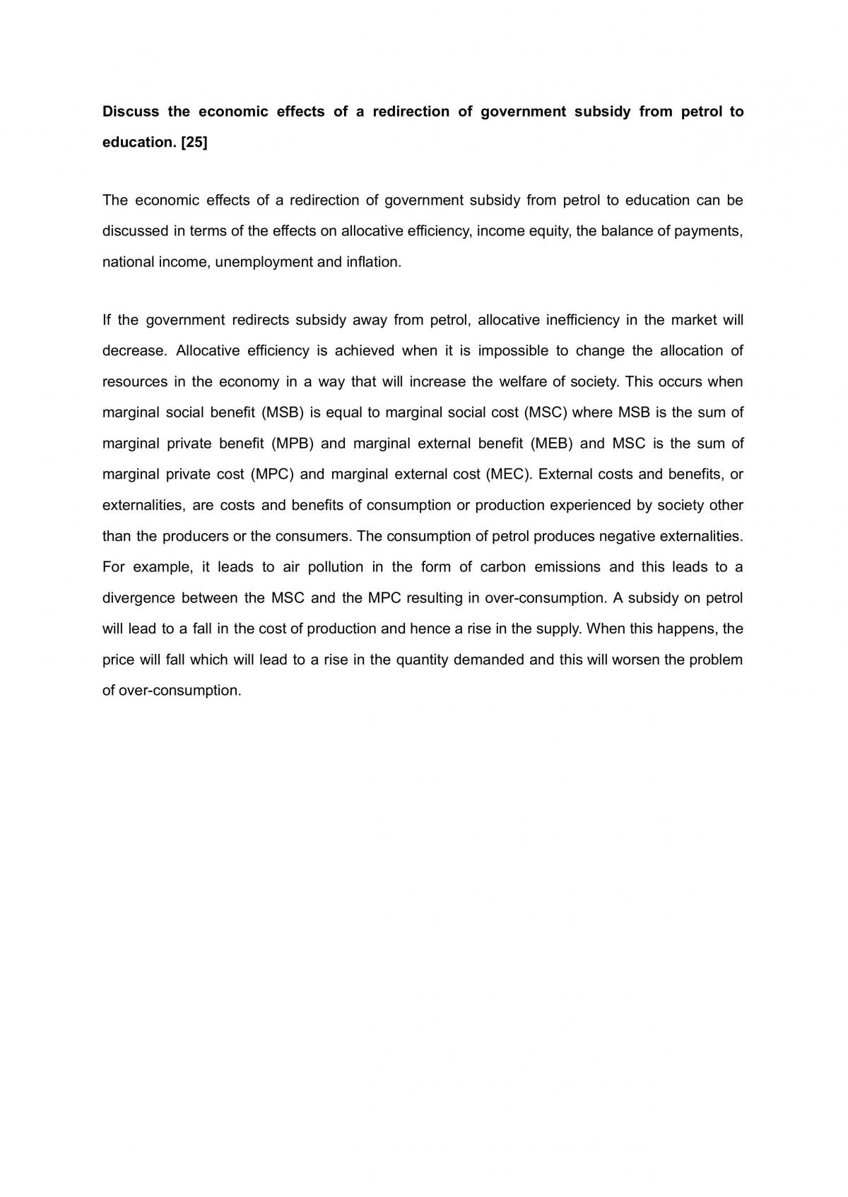 essay about distribution of government subsidies and relief operations