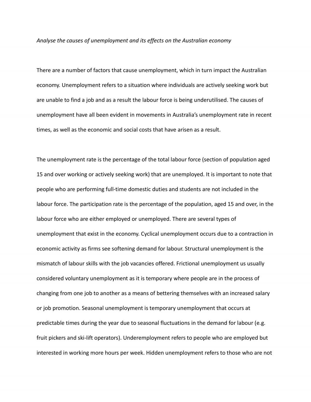 essay on growth of unemployment