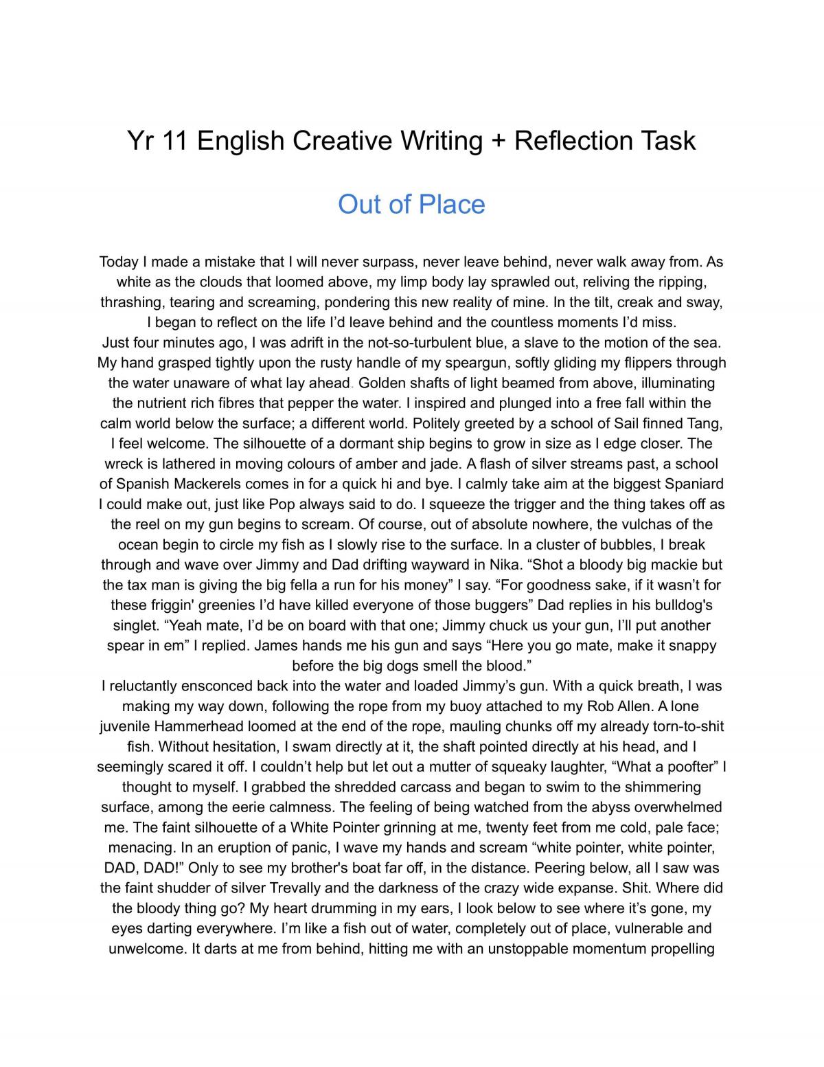 creative writing reflection example