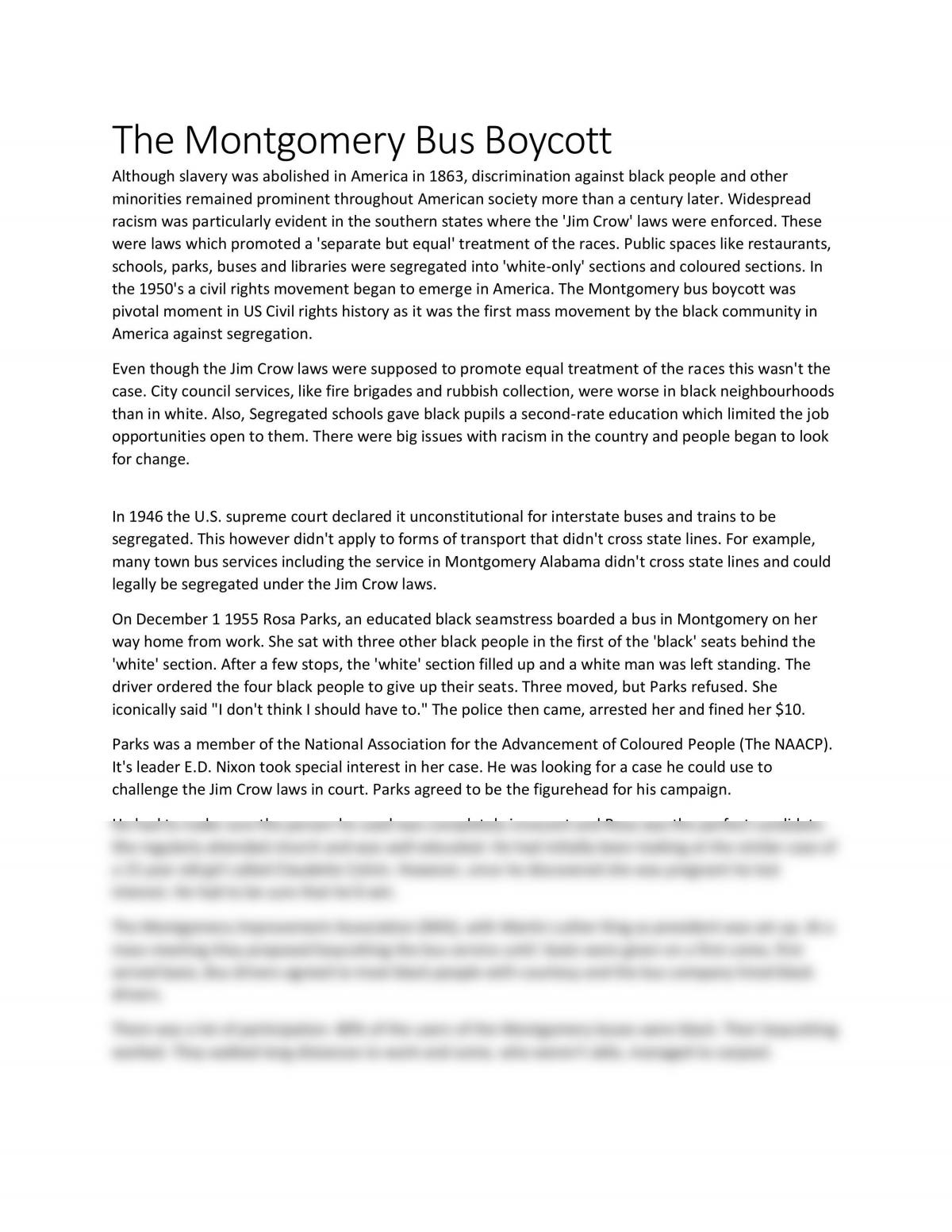 montgomery bus boycott argumentative essay